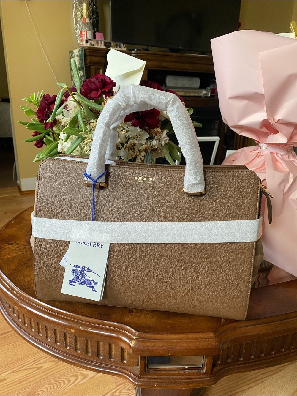 Burberry Brown Leather Briefcase with Gold-Tone Hardware